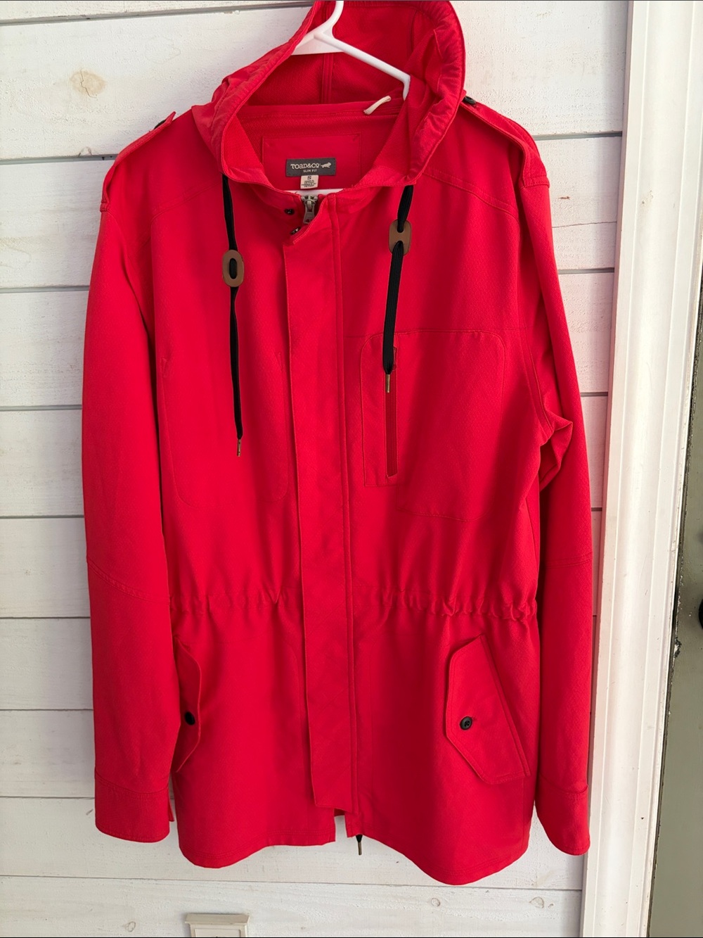 Toad&Co Lightweight Utility Field Coat Red Cinch Waist Hooded Jacket Small